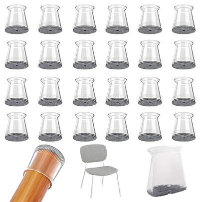 16/28/32pcs Round Transparent Gray Cement Hardwood Floor Furniture Pads, Noise Reduction, Scratch Resistant, Modern Furniture Accessories, Minimalist Design, Durable, Smooth Sliding, Reusable, Suitable For Dining Room & Kitchen Chair Floor Protection