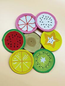 6pcs Fruit/Mushroom Cross Stitch Art Painting Coaster Set, DIY Fruit Art Coasters Suitable For Adult Beginners Craft Supplies - Cross-stitch Coasters - View 2