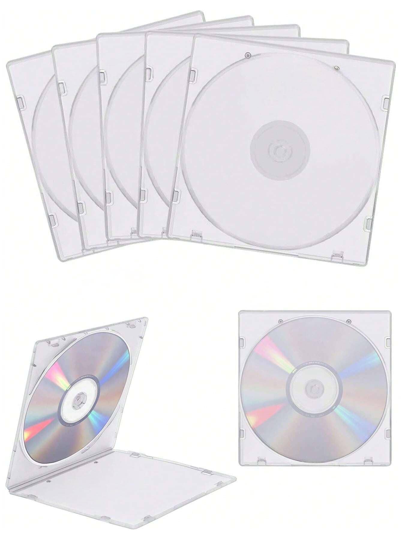 5/10个装超薄单碟CD盒，CD/DVD/CDR光盘收纳盒，超透明PP塑料耐用CD盒，带外封套，影迷的理想之选 - 無色 - 查看 1