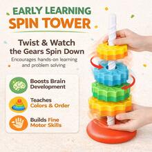 Spinning Rainbow Tower 5 Stackable Rings For Toddlers Colorful Stack Spin Toy Fine Motor Skill Development 12M+ Educational - Red - View 2