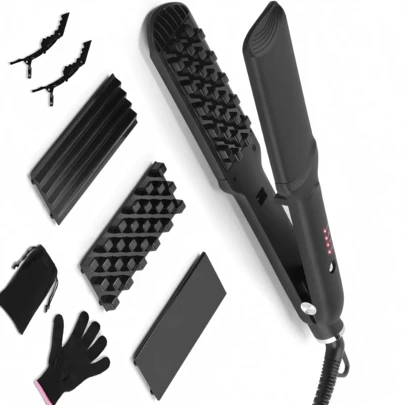 3-In-1 Detachable Straight & Curling Iron, Ceramic Core, Removable 3D Grid & Wave Plates, Multi-Temperature Settings, Fast Heating, Ergonomic Design For Easy Styling. PTC LED Ceramic Electric Hair Styling Tool Suitable For All Hair Types, Perfect For Curling And Straightening.