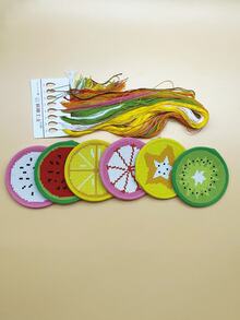 6pcs Fruit/Mushroom Cross Stitch Art Painting Coaster Set, DIY Fruit Art Coasters Suitable For Adult Beginners Craft Supplies - Cross-stitch Coasters - View 9
