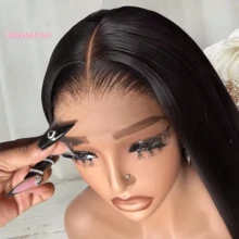 13x6 13x4 全前额高清蕾丝假发，隐形高清 5*5 蕾丝前额假发，200% 密度真人混纺发，预先拔毛漂白发结，直发混纺真人发假发，女士款，26 英寸预先拔毛高清蕾丝前额假发，带婴儿发。 - 自然色&黑色系 - 查看 2