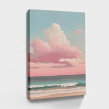 1 pza Arte de pared de verano azul, decoración de playa, cuadro de lienzo con marco, póster vintage, cielo nublado, cuerpo de agua, paisaje - Impresionista, enfoque natural, estilo de paleta pastel, decoración para sala, dormitorio u oficina, incluye herrajes - Vertical - Lienzo enmarcado - Ver 1