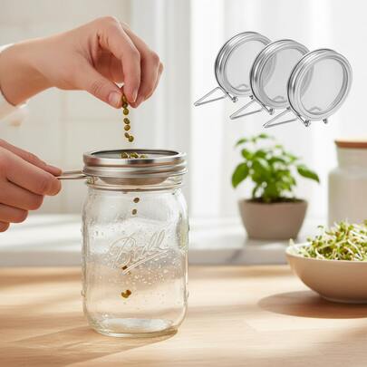 1PC 304 Stainless Steel Mason Jar Sprouting Lid 86mm Wide Mouth With Built-In Support For Seed Filtering