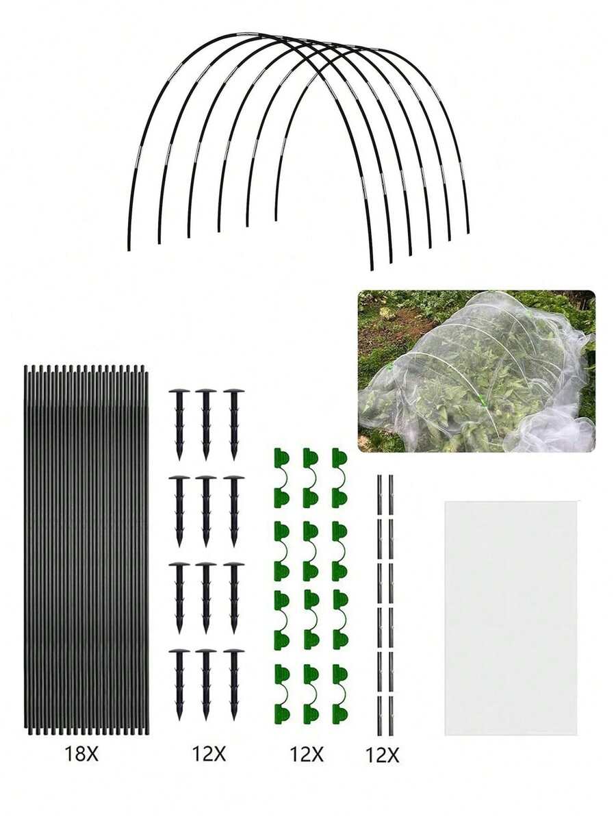 18Pcs Garden Plant Hoop Arch Shed Bracket Greenhouse Hoops Set Fiber Durable Frost Protection Vegetable Seedling Garden - A - View 1