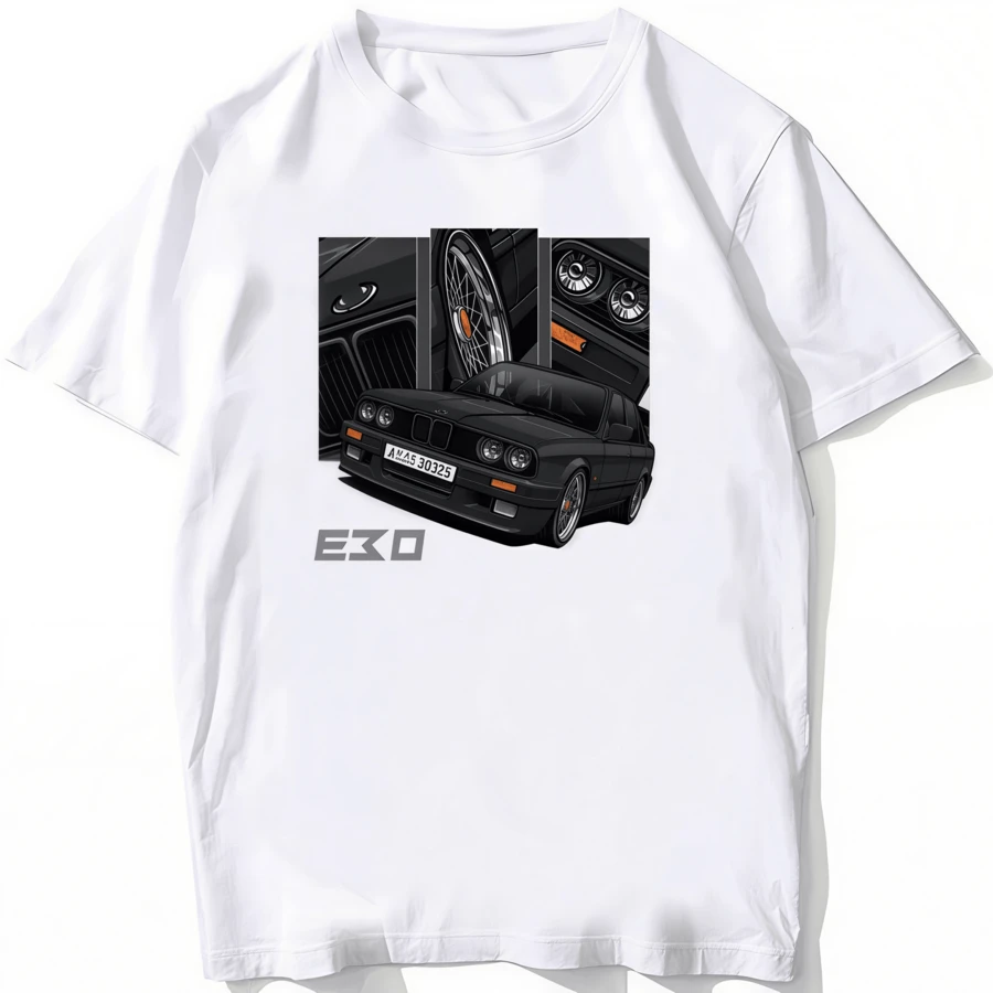Retro Germany EUDM - E34 M5 T-Shirts Summer Men's Short Sleeve Old Legend E30 M3 Classic Car T-Shirt Boys Casual Tops Men's White T-Shirts - 白色7 - 查看 1