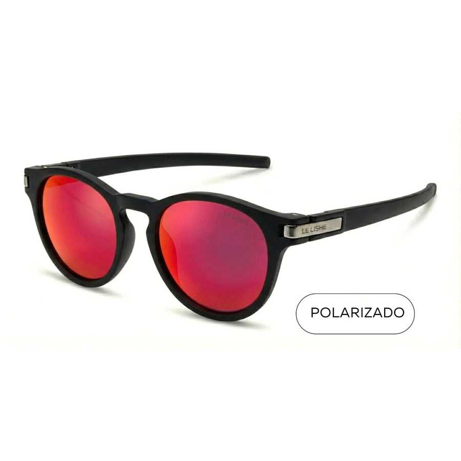 Óculos de Sol Polarizado Proteção Solar UV400 Masculino Feminino Leve Resistente Estilo Casual Urbano Moda Blogueira - Meive preto/vermelho espelhado - Visão 1