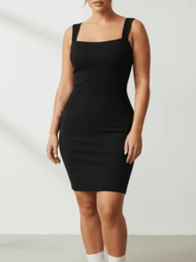 1 chiếc đầm ôm sát dệt kim gân màu đen dành cho nữ, đồ thể thao không đường may giúp kiểm soát vòng bụng, kiểu dáng thanh lịch tôn dáng. - màu đen - Xem 5