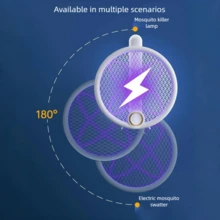 OBOVAY 2-In-1 180° Rotatable USB Rechargeable Electric Mosquito Swatter With UV Mosquito Killer Lamp, Home Use - Multicolor - View 9