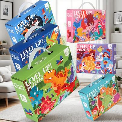 Rompecabezas extra grande de 6 en 1, juguete de rompecabezas para niños de papel grueso, tema colorido de dibujos animados de océano y sirena, diseño de esquinas redondeadas, fácil agarre anti-pérdida, cultiva la apreciación artística y el reconocimiento del color, entrenamiento de coordinación cerebro-mano para niños de 3+, empaque de caja de regalo de estilo delicado, adecuado para uso personal o regalo