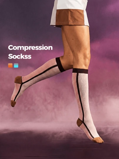 1 par de calcetines de compresión multicolor, calcetines de compresión para pantorrilla para apoyo circulatorio, mejora del flujo sanguíneo, alivio del dolor de pantorrilla, alivio del hinchazón de las piernas, malla transpirable, diseño estilizante a rayas, alta elasticidad, cómodo, adecuado para correr, senderismo, deportes al aire libre, uso diario, oficina, caminar, viajes, enfermería, embarazo, idea de regalo