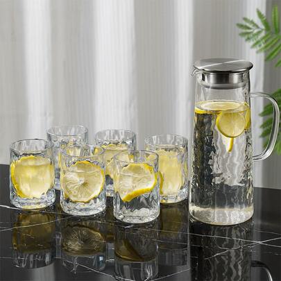 1 Stück/5 Stück/7 Stück transparente Glaswasserflasche mit Deckel und Griff, hitzebeständiger Teekessel, geeignet für Saft, Milch, kalte/heiße Getränke, passend für Kühlschrank, Bar, Heimveranstaltungen, Eistee, Marmelade, Limonade, geeignet für Restaurant, Party und Hochzeit