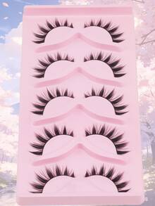 Linna 5 paires de faux cils style manga de dessin animé | Agrandissement naturel des yeux, application en 3 étapes facile pour débutants, port confortable et réutilisable | Convient pour le travail quotidien, les fêtes, les rendez-vous et les voyages - Voir 5