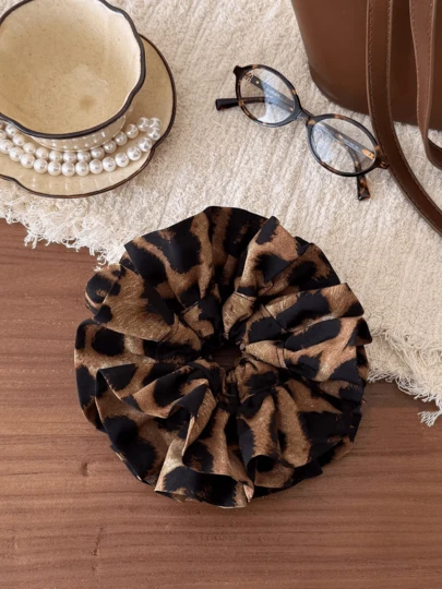 1个女士豹纹发圈，优雅马尾辫发饰