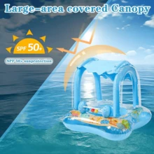 Children's Swimming Ring Children's Swimming Ring With Sunshade Canopy Swimming Accessories Swimming Training Device With Sun Protection Swimming Kickboard - Blue - View 6