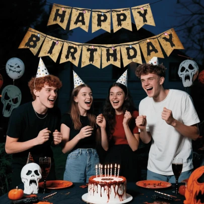 一套复古主题生日DIY字母花环装饰，复古生日派对横幅/花环，主题派对用品，适用于家居房间装饰、墙面背景、拍照道具、派对装饰、恐怖主题派对装饰