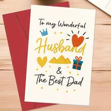 1 tấm thiệp ý nghĩa "Người chồng tuyệt vời & Người cha tốt nhất", thiết kế hình trái tim và vương miện nhiều màu sắc, kèm phong bì đỏ, món quà lý tưởng dành cho chồng và cha. - Xem 8