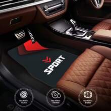 4 piezas de alfombrillas para coche estilo deportivo en negro & rojo de doble color - Hechas de material duradero, decoradas con un llamativo patrón triangular y diseño de letras "SPORT" - Multicolor - Ver 2