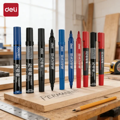  Deli Permanent Marker Pens Dual Tips Waterproof Oil Based Ink Quick Dry Fine & Chisel Point For Office School Marking Sketching Drawing Writing On Paper Wood Plastic Glass Fabric Metal Pack Of 12/24/36/48 Assorted Colors Stationery
