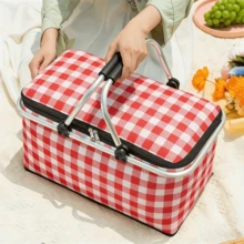 1pc Large Outdoor Picnic Basket With Leak-Proof Lining, Insulated Picnic Basket/Cooler Bag, Portable Foil-Wrapped Insulated Bag, Foldable Insulated Box With Steel Frame, Portable Outdoor Picnic Storage Basket, Suitable For Outdoor Activities, Travel, Beach, Camping. - Giỏ dã ngoại - Xem 2