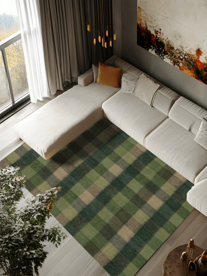 1pc Modern Simple Green Geometric Multicolor Striped Plaid Rug, Soft Faux Wool Carpet, Suitable For Bathroom, Kitchen, Entryway, Hallway, Bedside, Living Room, Bedroom, Machine Washable 100% Polyester Mat, Home Decor