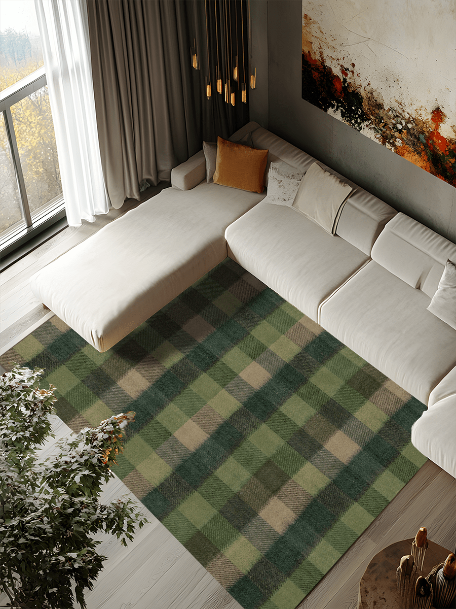 1pc Modern Simple Green Geometric Multicolor Striped Plaid Rug, Soft Faux Wool Carpet, Suitable For Bathroom, Kitchen, Entryway, Hallway, Bedside, Living Room, Bedroom, Machine Washable 100% Polyester Mat, Home Decor