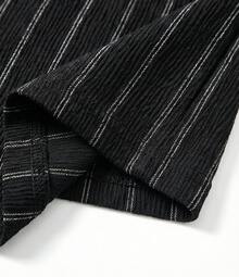 GRDR 男士竖条纹短袖T恤，圆领修身通勤夏季T恤，新款纹理山地褶皱上衣 - 黑色 - 查看 5