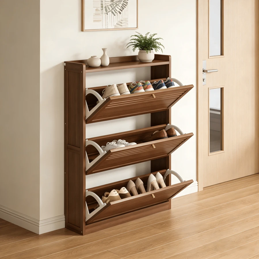 Zapatero Organizadors De Madera Moderno 105cm | Gabinete De Almacenamiento De Zapatos - Marrón - Ver 1