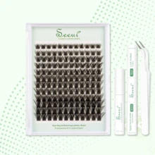 768/192/144片装大容量假睫毛套装，浓密柔软的睫毛簇，礼盒包装，睫毛嫁接胶水，睫毛镊子，睫毛卸除剂，混合睫毛簇，自然逼真假睫毛，睫毛，假睫毛 - 黑色 - 查看 16