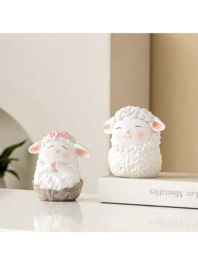 可爱的绵羊摆件，美观的房间装饰，波西米亚风家居摆件，适用于卧室、客厅、办公桌、书架、咖啡桌、儿童房，可爱的动物雕像，春季装饰，送给女性、女孩、儿童的婚礼和生日礼物
