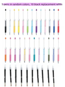 10支隨機顏色珠子筆DIY珠寶筆，含10支黑色替芯，適合女性、學生、教師及手工愛好者 - 彩色 - 查看 8