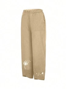 Pantalones harem de talle elástico con estampado y bolsillos de 7/8 de longitud para mujer talla grande, primavera - Albaricoque - Ver 3