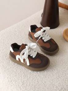 1 Pair Toddler Boys/Girls Non-Slip Soft Bottom Walking Shoes, Kids Sports Sneakers - Brown - View 4