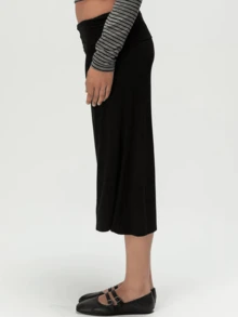 Women's Fold Over Waist Capri Fashionable Casual Solid Color Low Rise Wide Leg Crop Pants - màu đen - Xem 2