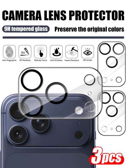 3 Packs HD Clear Camera Lens Protector For IPhone 17 Series 16/15/14/13 Pro Max, 9H Tempered Glass, Anti-Scratch, Case Friendly, Night Shot Friendly