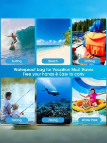 1/2/4个装“旅行季”新款IP65防水充气加厚手机袋，适用于7英寸及以下手机，适合游泳、冲浪、雨天旅行、海滩、邮轮、滑雪和其他水上活动 - 查看 5