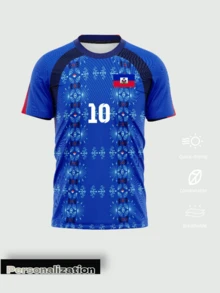 Áo bóng đá cổ tròn màu xanh dương World Cup 2026 Haiti tùy chỉnh 1 chiếc - Tên và số cá nhân hóa, họa tiết hình học màu xanh dương, thoáng khí, phù hợp cho các trận đấu bóng đá, bóng rổ, bóng chuyền, tập luyện và mặc hàng ngày, quà tặng Ngày của Cha. - Màu xanh lam - Xem 2