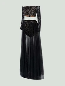 Faeriesty 2pcs Maternity Dress Set, Including Off-Shoulder Lace Top And Sheer Skirt With High Slit Black - Black - View 8