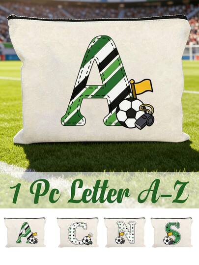 World Cup Soccer Themed Personalized Initial Cosmetic Bag, Soccer Ball Print Makeup Pouch With Zipper, Versatile Travel Organizer For Cosmetics, Toiletries & Team Essentials, Inspirational Soccer Gifts For Girls, Women, Team Coaches, Soccer Moms & Fans, Perfect For World Cup Viewing Parties, Game Days, Birthdays & Daily Use