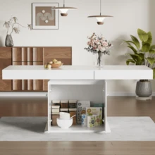 Extendable Dining Table, L 140/180 X W 80 X H 76 Cm, Dining Table With Storage, Rectangular Table, Coffee/Leisure Table, Multifunctional Space-Saving Table, Automatic Telescopic Table, White - White - View 3