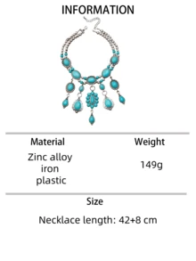 1pc Bohemian Vintage Western Style Exaggerated Geometric Oval Tassel Pendant Necklace, Suitable For Vacation, Party And Daily Wear - Tassel Pendant Necklace - View 9