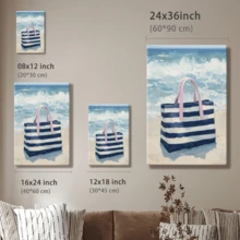 1 pza Cuadro decorativo de verano, estilo playa y océano, póster en lienzo enmarcado, bolsa de playa y arena - Estilo costero y acuarela, decoración para cumpleaños, para sala, recámara u oficina, incluye herrajes. - Lienzo enmarcado - Ver 10