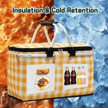 1pc Large Outdoor Picnic Basket With Leak-Proof Lining, Insulated Picnic Basket/Cooler Bag, Portable Foil-Wrapped Insulated Bag, Foldable Insulated Box With Steel Frame, Portable Outdoor Picnic Storage Basket, Suitable For Outdoor Activities, Travel, Beach, Camping. - Giỏ dã ngoại - Xem 10