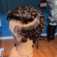 Dark Brown Culry Lace Front Wig For Women Short Bob Wig Human Hair Pre Plucked Pixie Cut Wig 13x4 Lace Wig With Baby Hair Color #2 200% Density - S2 - View 3