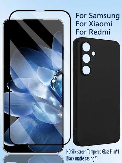 1pc High-Definition Silk-Screened Tempered Glass Film + 1pc Black Matte Shell, Compatible With Xiaomi// Phones, Includes 15 4G, 15C 5G, Poco C65, 14T, Galaxy S25, S25 Ultra, S25+, S25 Edge, 9H Hardness High-Definition Tempered Glass With Silk-Screened Edges, Scratch-Resistant, Anti-Fall, Oil & Water Repellent, Fingerprint-Proof, Easy To Apply Without Bubbles, Matte Anti-Slip Phone Case, All-Round Protection For Daily Work And Life, Suitable As Holiday/Birthday Gift For Boyfriend/Girlfriend/Boy/Girl