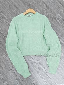 SJD MODA LADY Striped Sweater Knit Modal Off Shoulder Super Autumn Winter Korean Style Best Fabric - 薄荷綠 - 查看 2