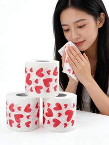 1 Roll Of Toilet Paper With Heart Patterns, Household Toilet Paper, Heart-Patterned Toilet Paper For Bathrooms, Novel Gifts, Household Cleaning Supplies, Party Supplies, Holiday Gifts - Love - View 10