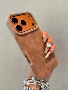 Ốp lưng điện thoại giả da mờ phong cách retro, tương thích với iPhone 17 Pro Max 16 15 14 13 12 Pro Max 14 15 16 Plus 11. Thiết kế tối giản chất lượng cao, bảo vệ ống kính. - Màu nâu + dây treo - Xem 8