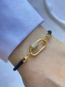 1 chiếc vòng tay chữ cái hình cây sự sống màu đen với khóa đá trắng, thích hợp cho công việc, đeo hàng ngày, dự tiệc, dạ hội, một chiếc vòng tay nữ độc đáo và sang trọng. - màu đen - Xem 18
